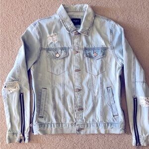 Forever 21 Distressed Denim Jacket-Multi-Zipper Design